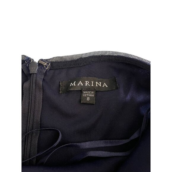 MARINA Women's Formal Cocktail Party Dress Blue Sequin Embroidered Knee Length 8 - Picture 5 of 9